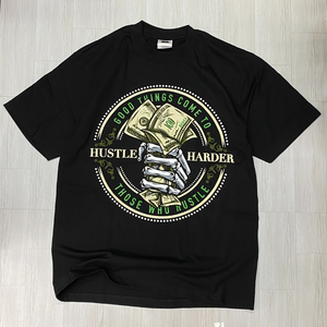 LA発 【XL】 HUSTEL HARDER 西海岸 アンダーグラウンド グラフィック ヘビーウェイト 半袖 Tシャツ 黒 オーバーサイズ SKULL スカル