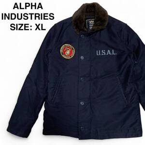 ALPHA INDUSTRIES アルファインダストリーズ N-1 デッキジャケット ミリタリージャケット ステンシル 紺 ネイビー xl ワッペン n1 古着