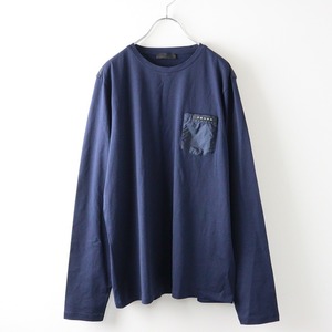 メンズ 2021年 プラダ PRADA SJN262 ラバーロゴ ナイロン切替 ロングスリーブ Tシャツ L//ネイビー 長袖トップス【2400014224627】