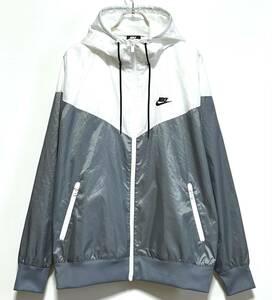 NIKE NSW WIND RUNNER WOVEN HOODED JACKET（XL）白／グレー ナイキ ウインドランナー フーディー パーカー ナイロン 裏メッシュ