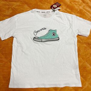 匿名配送 送料無料 未使用 コンバース CONVERSE ALLSTAR 半袖 Tシャツ Mサイズ ハイカット スニーカー モチーフ 刺繍 デザイン 白 ホワイト