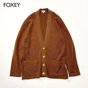 A43　FOXEY カシミヤ100%ニットカーディガン　金ボタン　長袖　セーター