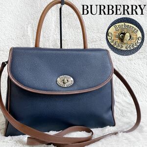 希少 美品 BURBERRY ターンロックハンドバッグ ショルダーバッグ ホース ノバチェック レザー 2way バーバリー 