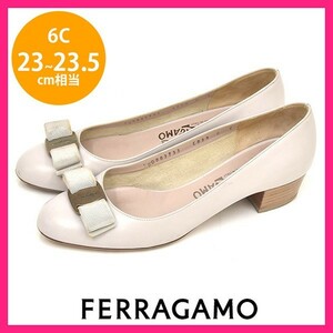 サルヴァトーレフェラガモ Salvatore Ferragamo ヴァラリボン アーモンドトゥ パンプス ライトグレージュ 6C(約23-23.5cm) sh23-0918