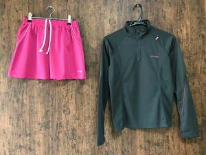 ss_4445y 上下 2点 セットアップ Saucony サッカニー ランニングウェア 長袖 ショートジップ モック シャツ スカート 女性用 上下とも M