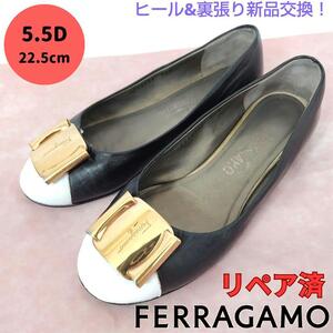 Ferragamo【フェラガモ】ヴァラプレート モノトーン フラットシューズ