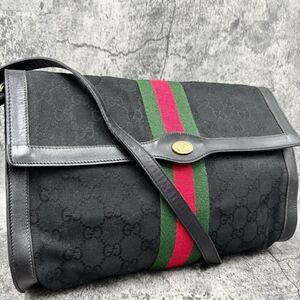 美品 GUCCI グッチ シェリーライン 2way GG ショルダーバッグ クラッチ セカンド レザー 本革 キャンバス 黒 ブラック 赤 ロゴ 斜めがけ