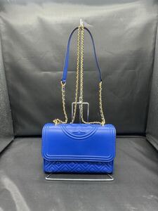 S☆ TORY BURCH トリーバーチ レザー チェーン ショルダーバッグ ブルー キルティング レディース バッグ