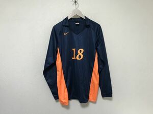 本物ナイキNIKEサッカーユニフォームゲームシャツ長袖ロンTメンズスポーツ紺ネイビーL