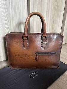 定価59,4万 Berluti Un Jour Small Scritto Leather Briefcase ベルルッティ アンジュール スモール ブリーフケース ブラウンパティーヌ