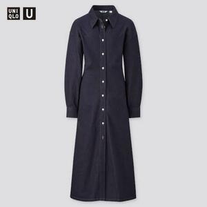 美品 デニムロングシャツワンピース　UNIQLO U ブルー　S