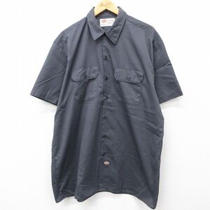 XL/古着 ディッキーズ Dickies 半袖 ワーク シャツ メンズ 00s 大きいサイズ ロング丈 濃グレー 24jul11 中古 トップス