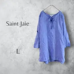 【Saint Jaie】　ブラウス　リボン　長袖　シャツ　ブルー　ゆったり