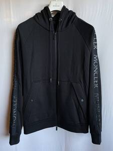 新品 本物 モンクレール ロゴ ライン ジップ パーカー XXL MONCLER 黒 ブラック 裏起毛 スウェット フード パーカ matt black カーディガン