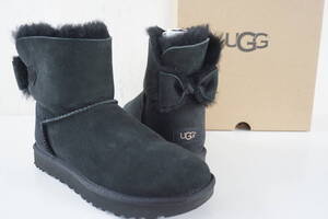 UGG*24cm/US7*アグ ナベア リボン ムートン*1012808 W NAVEAH*黒/ブラック*ショートブーツ/靴*