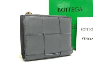 1円 BOTTEGA VENETA ボッテガヴェネタ マキシイントレチャート カセット レザー 二つ折り 財布 ウォレット 札入れ グレー系 FB9914