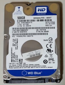 4283 2.5インチ内蔵SATAハードディスク 500GB 7mm WD5000LPVX-08V0TT5 5400rpm lenovo Think Win7Pro32bitリカバリ 1634時間 正常