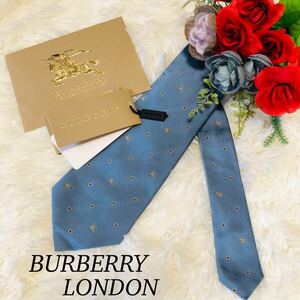 BURBERRY RONDONバーバリー ロンドン メンズ 男性 紳士 ネクタイ ブランドネクタイ シンプル 総柄 ホースロゴ ブルー 青 剣先 9.6cm