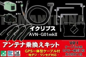 GPS一体型ケーブル & フィルムアンテナ セット イクリプス ECLIPSE DTVF12 同等品 AVN-G01mkII 用 VR1 コネクタ 地デジ ワンセグ フルセグ