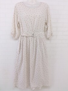 ◇ ◎ chocol raffine robe 水玉 ドット 七分袖 膝下丈 ワンピース サイズF ライトベージュ ブラック レディース P