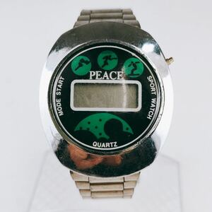 PEACE ピース SPORT WATCH スポーツウォッチ 腕時計 デジタル 黒文字盤 シルバー基調 アクセサリー ヴィンテージ レトロ時計 とけい トケイ