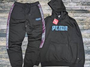 L PUMA サイバー グラフィック フリース 上下セットアップ 検 プルオーバー スウェット パーカー ジョガーパンツ プーマ ブラック/黒