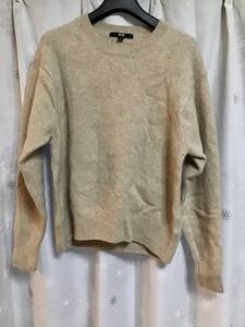 良品【UNIQLO/ユニクロ】長袖ウールニット/Mベージュ★セーター★レディース★USED