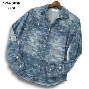 ABAHOUSE ecru アバハウス エクリュ 通年 USED加工★ カモフラ 迷彩柄 長袖 デニム ウエスタン シャツ Sz.S メンズ　A5T00579_1#C