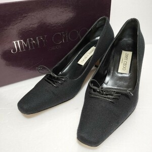 JIMMY CHOO ジミーチュウ ハイヒール/パンプス リボン 黒 キャンバス