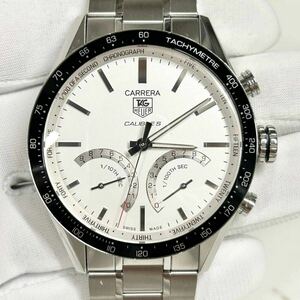 【1円スタート！！】タグホイヤー CV7A13 カレラ キャリバーS クォーツ シルバー文字盤 箱付き 44ｍｍ TAG HEUER Carrera CV7A13.BA0795