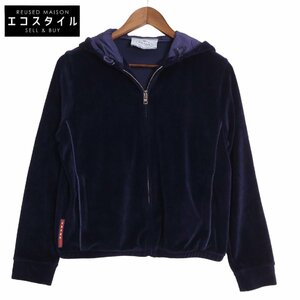 PRADA SPORT プラダスポーツ ベロアジップアップパーカー 138470 R142 A25 ネイビー M ジャケット コットン レディース 中古