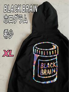 希少 ブラックブレイン ビッグロゴ 両面プリント パーカー 黒 XL Blotter ホログラム　リフレクターロゴ