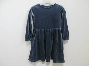 (44593)ユニクロ　UNIQLO　ベロア風　ワンピース　長袖　ブルー　110㎝　USED