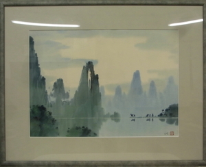 真作保証 張光壁 山水 肉筆紙本 P10 中国画家 肉筆 額付絵画 額装 中国 美術〇中国画家 内モンゴル美協美術館館長 09