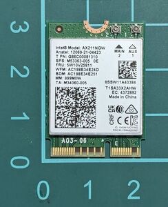 【送料無料】Intel AX211NGW Wi-Fi 6E + Bluetooth 5.3 無線LANモジュール　動作品