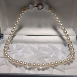 【大珠 糸替え済】アコヤ真珠 7.5-8.0mm 42.5cm ホワイト ネックレス 本真珠 アクセサリー SILVER pearl あこや パール