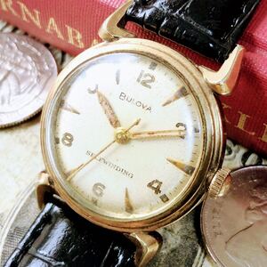 #3294【シックでお洒落】メンズ 腕時計 ブローバ BULOVA 自動巻き 動作品 アンティーク ヴィンテージ 機械式 17石 新品ベルト付 金張り