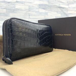 定価50万!!! 極美品!!! BOTTEGA VENETA ボッテガヴェネタ クロコダイル 長財布 ラウンドファスナー ジップ メンズ ビジネス 付属品完品 1円