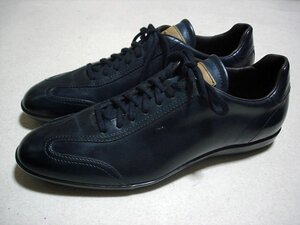 ★新品本物【サントーニ・Santoni】高級スニーカーの先駆けを継承！機能性も魅力な本革レザースニーカー/シューズ濃紺Darkネイビー8.0/27.0