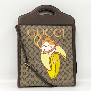 GUCCI 2WAY ショルダーバッグ GGスプリーム ばなにゃ コラボ レザー ピンク 703793