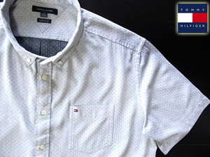 ★100円スタート！トミーヒルフィガー TOMMY HILFIGER ボタンダウンシャツ 半袖 XXLサイズ 希少品 ドットパターン グレイ×ブラック