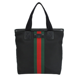 グッチ GUCCI シェリーライン トートバッグ ウェブ ストライプ 631245 キャンバス レザー レッド グリーン 肩掛け メンズ レディース 中古