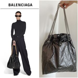 2024 BALENCIAGA バレンシアガ crush クラッシュミディアムレザーバッグ ホーボー シルバー ショルダーバッグ デムナ