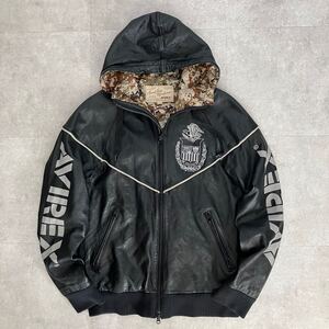 ●完売品 AVIREX アヴィレックス LAMB SKIN VARSITY PARKA /ラムレザーパーカ/裏デジタルカモ/size(L)/ブラック/羊革/メンズ/アメカジ