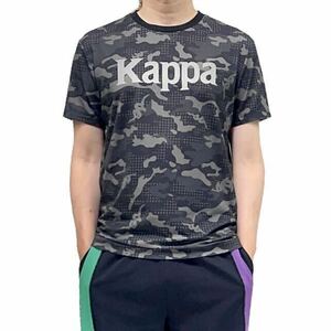 中古 Kappa カッパ OMINI オミニ アダムとイヴ 男女 体育座り リフレクター クラシック ブランド ロゴ 迷彩 カモフラージュ 総柄 Tシャツ L