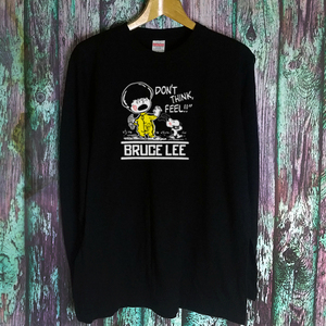 送込 長袖/ロンT 【Snoopy×Bruce Lee】ブルースリー★DON’T THINK. FEEL★ブラック★M~XLサイズ