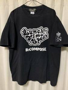 鬼激レア 名品 初期 Lunch Time SpeaX B:COMPOSE LOGO Tシャツ サイズXL 黒 BLACK vintage archive 古着 HIP HOP rap tee LTS