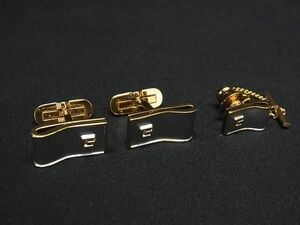 ■美品■ GIVENCHY ジバンシィ カフス カフリンクス タイタック ネックタイピン アクセサリー ビジネス 2点セット ゴールド系 DF3371