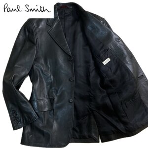 極美品 最高級!!!Lサイズ相当 【圧巻光沢感】Paul Smith ポールスミス テーラードジャケット ラムレザー メンズ 羊革 ブラック 黒 総裏