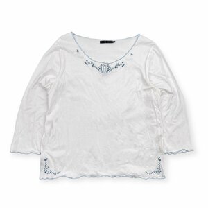 RALPH LAUREN ラルフローレン フローラル 花柄 刺繍 デザイン Tシャツ 長袖 5f/白 ホワイト レディース インパクト21 90s ビンテージ